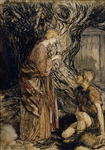Siegmund és Sieglinde, Illusztráció: Rhinegold and the Valkyrie, Richard Wagner, Heinemann, 1910 (toll és tinta wc-vel papíron) alkotó: Arthur Rackham