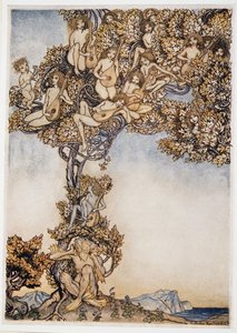 Néha ezernyi kavargó hangszer zúg a fülemben, illusztráció William Shakespeare Vihar című művéből, kocsma. 1926 alkotó: Arthur Rackham