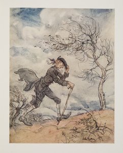 Egy szeles napon egy domb profilján lépdelve…, The Legend of Sleepy Hollow, Washington Irving (1783 - 1859), kocsma. 1928 alkotó: Arthur Rackham