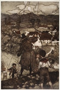Megtanította őket sárkányrepülni. Rip Van Winkletől, Washington Irvingtől, pub. 1910 alkotó: Arthur Rackham