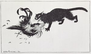 A macska és a kakas, illusztráció az „Aesop