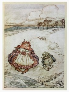 A rák és anyja, illusztráció az „Aesopus meséiből”, kiadó: Heinemann, 1912 alkotó: Arthur Rackham