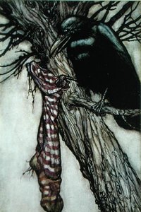 A varjú, illusztráció J. M. Barrie (1860-1937) „Pán Péter” című művéből (színes litó) alkotó: Arthur Rackham