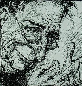 A bolha és az ember, illusztráció a Heinemann által kiadott "Aesopus meséi"-ből. alkotó: Arthur Rackham