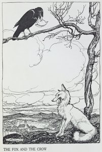 A róka és a varjú, illusztráció az „Aesopus meséiből”, kiadó: Heinemann, 1912 (metszet)