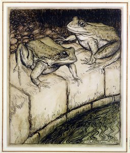 A békák és a kút, illusztráció az Aesops Fables-ből, 1912-ben (toll, tinta és WC papíron) alkotó: Arthur Rackham
