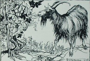 A kecske és a szőlő, illusztráció az „Aesopus meséiből”, kiadó: Heinemann alkotó: Arthur Rackham