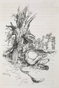 A grifon egy fának ülve alkotó: Arthur Rackham
