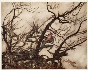 Az indiánok a szellemek lakhelyének tekintették őket. Rip Van Winkle-től Washington Irving, kocsma. 1910 alkotó: Arthur Rackham