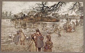 A sziget, amelyen az összes madár megszületik, amelyből kisfiúk és lányok lettek, Peter Pantól a Kensington Gardensben, J M Barrie (1860-1937), pub. 1906 alkotó: Arthur Rackham