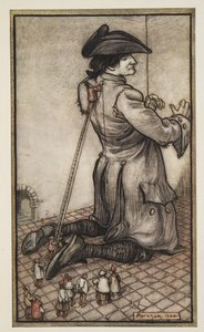 A liliputi szabók új öltönyért mérik Gullivert, a Gullivers Travels-ből, Jonathon Swift (1667-1745), pub. 1909 alkotó: Arthur Rackham