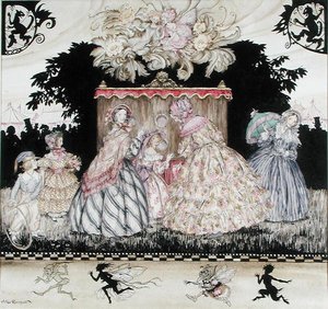The Peep Show, a Maggs Brothers „Kosztümök a korokon át” címlapillusztrációja alkotó: Arthur Rackham