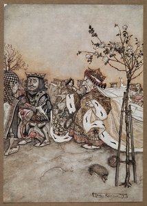 A szívek királynője dühösen kiabál a krokett játék után alkotó: Arthur Rackham