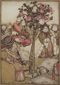 A királynő dühösen elfordult tőle, és azt mondta a Károsnak: „Fordítsd meg őket” az Alice Csodaországban című könyvéből, Lewis Carroll, kocsma. 1907 (színes litó) alkotó: Arthur Rackham
