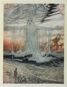 A hajótörött ember és a tenger, illusztráció az „Aesop