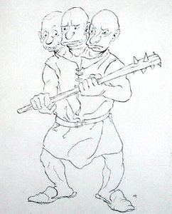 A háromfejű óriás (toll és tinta papíron) alkotó: Arthur Rackham
