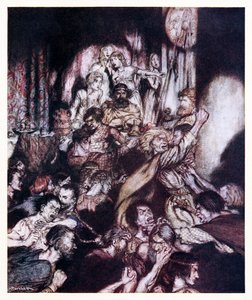 A bankettterem zűrzavaros volt. A kis verekedés az ír tündérmesékből alkotó: Arthur Rackham