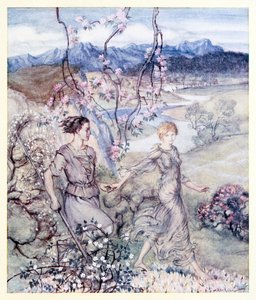 Aztán [Iollan és Tuiren] kéz a kézben jártak az almavirág- és mézillatú országban. A Bran születése az ír tündérmesékből alkotó: Arthur Rackham