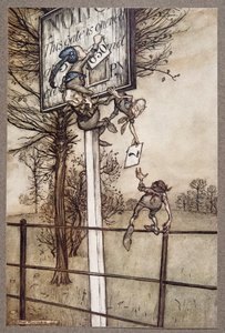 Ezek a trükkös tündérek néha ravaszul megváltoztatják a táblát egy báli estén... J M Barrie (1860-1937), kocsma: Peter Pan a Kensington Gardensben. 1906 alkotó: Arthur Rackham
