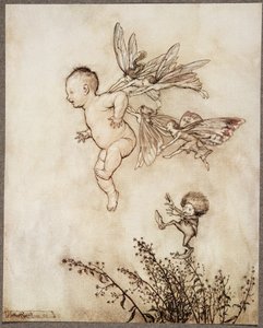 Mindannyian megcsiklandozták a vállát.. J. M. Barrie (1860-1937), kocsma, a Kensington Gardensben található Peter Pan-től. 1906 alkotó: Arthur Rackham