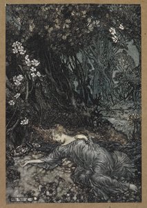 Titánia alszik. Jelenet a Szentivánéji álomból. alkotó: Arthur Rackham