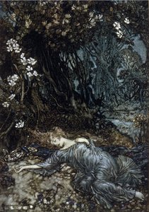 Titánia, a Fees királynője alszik. Illusztráció: Arthur RACKHAM (1867-1939) William SHAKESPEARE: Egy nyári éjszaka álmához alkotó: Arthur Rackham