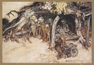 Hogy kis manóim kabátját készítsem. Jelenet a Szentivánéji álomból. alkotó: Arthur Rackham