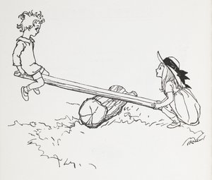 Két gyerek a fűrészen. alkotó: Arthur Rackham