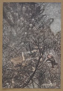 Fel és le, fel és le, goblin, vezesd őket fel és le. Jelenet a Szentivánéji álomból. alkotó: Arthur Rackham