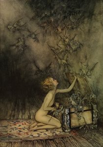 Fiatal lány és denevér-szerű alkotó: Arthur Rackham