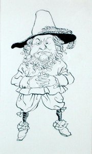 „...szokatlan, különös módon öltözött; ...az arcképük is különös volt; az egyiknek nagy szakálla, széles arca és kis malac szemei voltak”, illusztráció a „Rip van Winkle története” című könyvéből, Washington Irving alkotó: Arthur Rackham