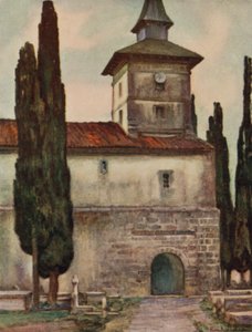 Baszkföld: Itxassou templom (színes litográfia)