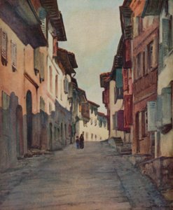 Baszkföld: utca az óvárosban, St Jean-Pied-de-Port (színes litho)