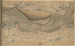 120 000. szállított. Tájékozódás északról lefelé. Dombormű ábrázolva. Képes térkép. Hummel vásárlás 1930, sz. 34. A Qiantang-folyó menti területet mutatja be, különösen a Hangzhou-öböl szakaszát Zhejiang tartományban. Megtekinthető a Könyvtárban is