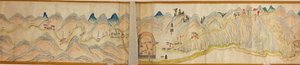 16 000. szállított. Tájolása észak jobbra. Dombormű ábrázolva. Madártávlat. Takarja a Wei folyót Baoji Xianban, Shanxi Sheng-t Shu Dao-ig a Shanxi-Sichuan határon. Településeket, pihenőhelyeket, állomásokat, fogadókat, templomokat, hegyi hágókat, falakat j