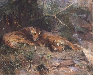 Tigrisek pihennek a patak mellett alkotó: Arthur Wardle