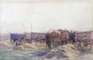 Szénakocsik lóval (akvarell papíron) alkotó: Arthur Winter Shaw