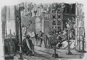 CHARLEMAGNE vagy I. Károly (742-814). A frankok és a longobárdok királya (768-814) és szent római császár (800-814). Nagy Károly szent római császárrá koronázása (800). Metszet. alkotó: Artist Unknown
