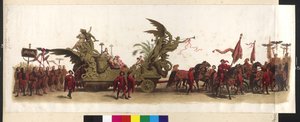 A Makart-Festzug (Ferenc József és Erzsébet ezüst évfordulója alkalmából rendezett felvonulás) kocsija a 27. április 1879-ben Bécsben