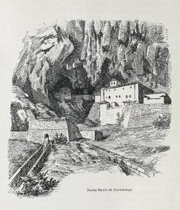 Covadonga. Santa Maria remeteség. Metszet. SPANYOLORSZÁG. ARAGON. Zaragoza. Általános Katonai Akadémia alkotó: Artist Unknown