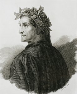 DANTE ALIGHIERI (1265-1321). Olasz költő; Raffaello (1483-1520). Raffaello egyik freskójának reprodukciója. Metszet. alkotó: Artist Unknown