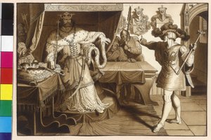 Habsburg Rudolf császár II. Ottokár királyt heroldja a császári hűbérbirtok, Ausztria és Stájerország visszaszolgáltatására. alkotó: Artist Unknown