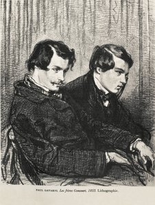Gavarni, Hippolyte-Guillaume-Sulpice Chevalier, Paul (1804-1866). Edmond és Jules de Goncourt egy színházi páholyban. 1853. GONCOURT, Edmon Huot of (1822-1896). Angol író; GONCOURT, Jules Huot de (1830-1870). Angol író. Irodalomtörténet. Priv alkotó: Artist Unknown