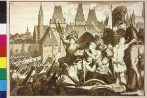 I. Maximilián király ismét meghódítja Bécset és ősei várát alkotó: Artist Unknown