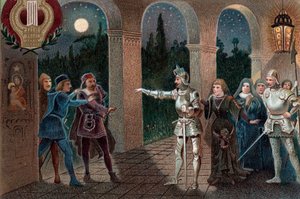 Leonora elrablása a zárdából Manrico által, II. felvonás, 5. jelenet Giuseppe Verdi "Il Trovatore" című operájából.