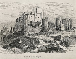 Loarre. Román kori vár. Metszet. SPANYOLORSZÁG. ARAGON. Zaragoza. Általános Katonai Akadémia alkotó: Artist Unknown