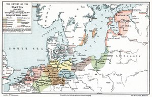 A Hanza-szövetség kiterjedésének térképe 1400 körül (nyomtatás)
