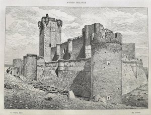 Medina del Campo. A Mota-vár. Metszet. SPANYOLORSZÁG. ARAGON. Zaragoza. Általános Katonai Akadémia alkotó: Artist Unknown