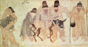 Mongol nomádok szamárral (pergamen) alkotó: Artist Unknown