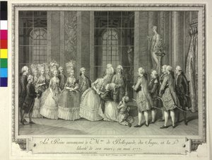 Marie Antoinette királynő 1777-ben Madame de Bellegarde-nak bejelentette házastársa felszabadítását. alkotó: Artist Unknown